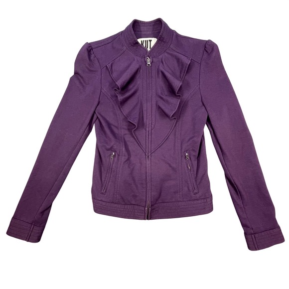 Kut from the Kloth Jackets & Blazers - Kut from the Kloth Purple Ruffle Front Zip Jacket Women Small K32097